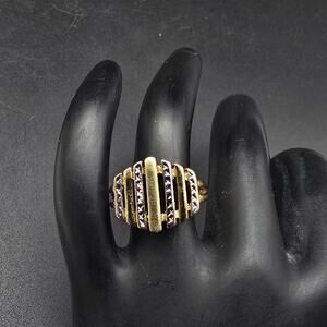 18K Gold Electroplated Ring Striped Two Tone Size 5.5